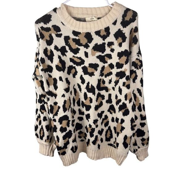 Entro Anthropologie Leopard Print Ultra-Soft Crewneck Sweater Sz S EUC - Picture 1 of 9